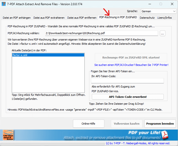 Screenshot der Funktion in der Windows-Anwendung