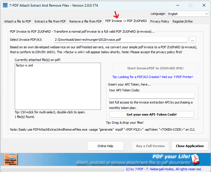 Screenshot of the function in the Windows application